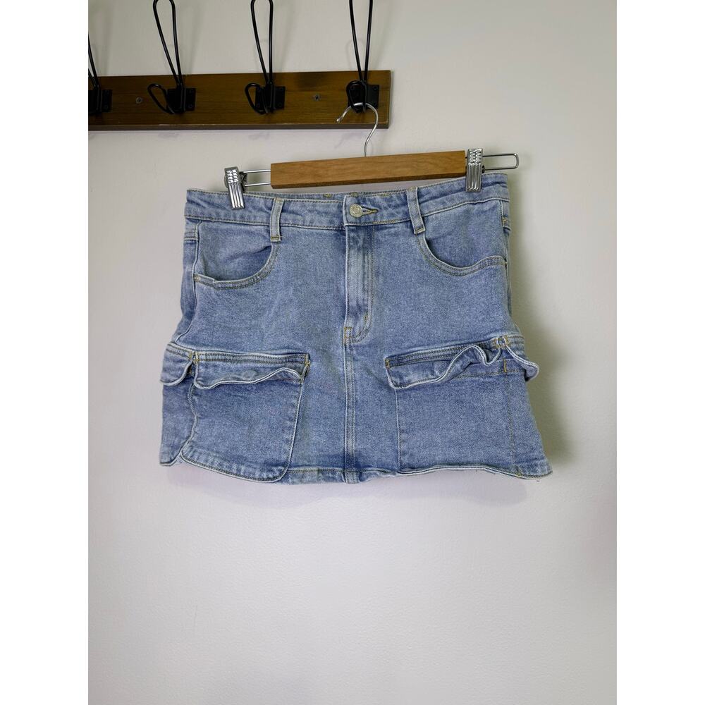 Windsor Denim Cargo Mini Skirt Womens M Light Wash Utility  Pocket Skirt